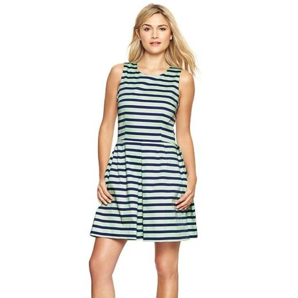 ⚡ Gap NWT Stripe Sateen Fit & Flare Dress Mint & Blue Size 8P